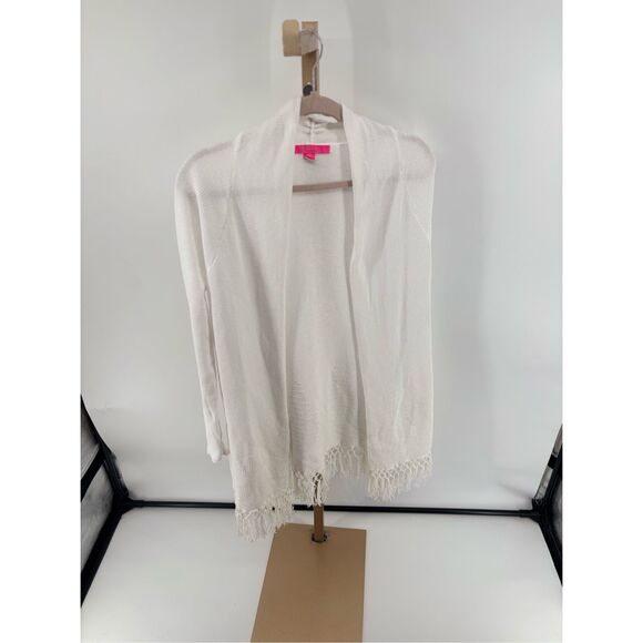 Lilly Pulitzer Knit Tatum Cardigan Sweater Womens Size Medium White Fringe Open - Picture 10 of 13